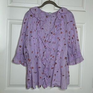 Sundance Blouse Size Large Beatrice Ruffle Pintuck Floral Lavender Flowy